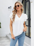 Ruffled V-Neck Short Sleeve Blouse