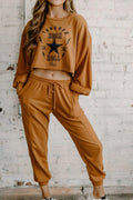 Letter Print Long Sleeve Crop Top and Elastic Waist Pants Set