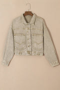 Studded Collared Neck Denim Jacket with Pockets