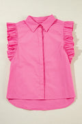 Ruffled Collared Neck Cap Sleeve Shirt
