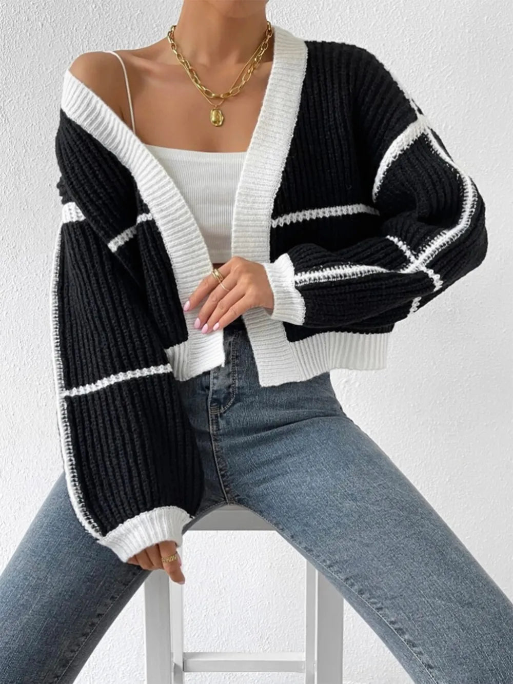Open Front Dropped Shoulder Cardigan