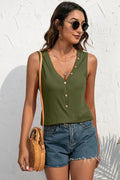Buttoned Deep V Tank