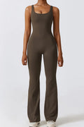 Basic Cutout Ruched Bootcut Sleeveless Active Jumpsuit