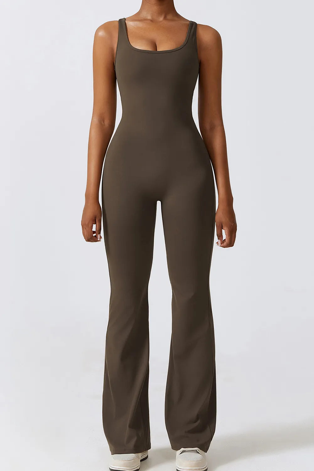 Basic Cutout Ruched Bootcut Sleeveless Active Jumpsuit