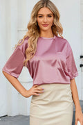 Double Take Round Neck Dropped Shoulder Top