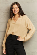 Textured Johnny Collar Drop Shoulder Blouse