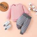 Round Neck Long Sleeve Tee and Stripe Pants Set