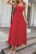 Tie-Shoulder Smocked Tiered Dress