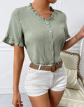 V-Neck Frill Trim Flounce Sleeve Shirt