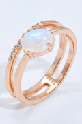 Natural Moonstone and Zircon Double-Layered Ring