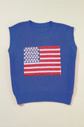 Sequin US Flag Round Neck Sweater Vest