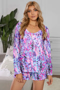 Round Neck Printed Top and Shorts Lounge Set