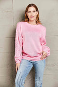 Round Neck Cable-Knit Dropped Shoulder Sweater