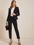 Open Front Solid Blazer & Pants Set