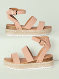 Two Band Buckled Ankle Platform Espadrille Sandals