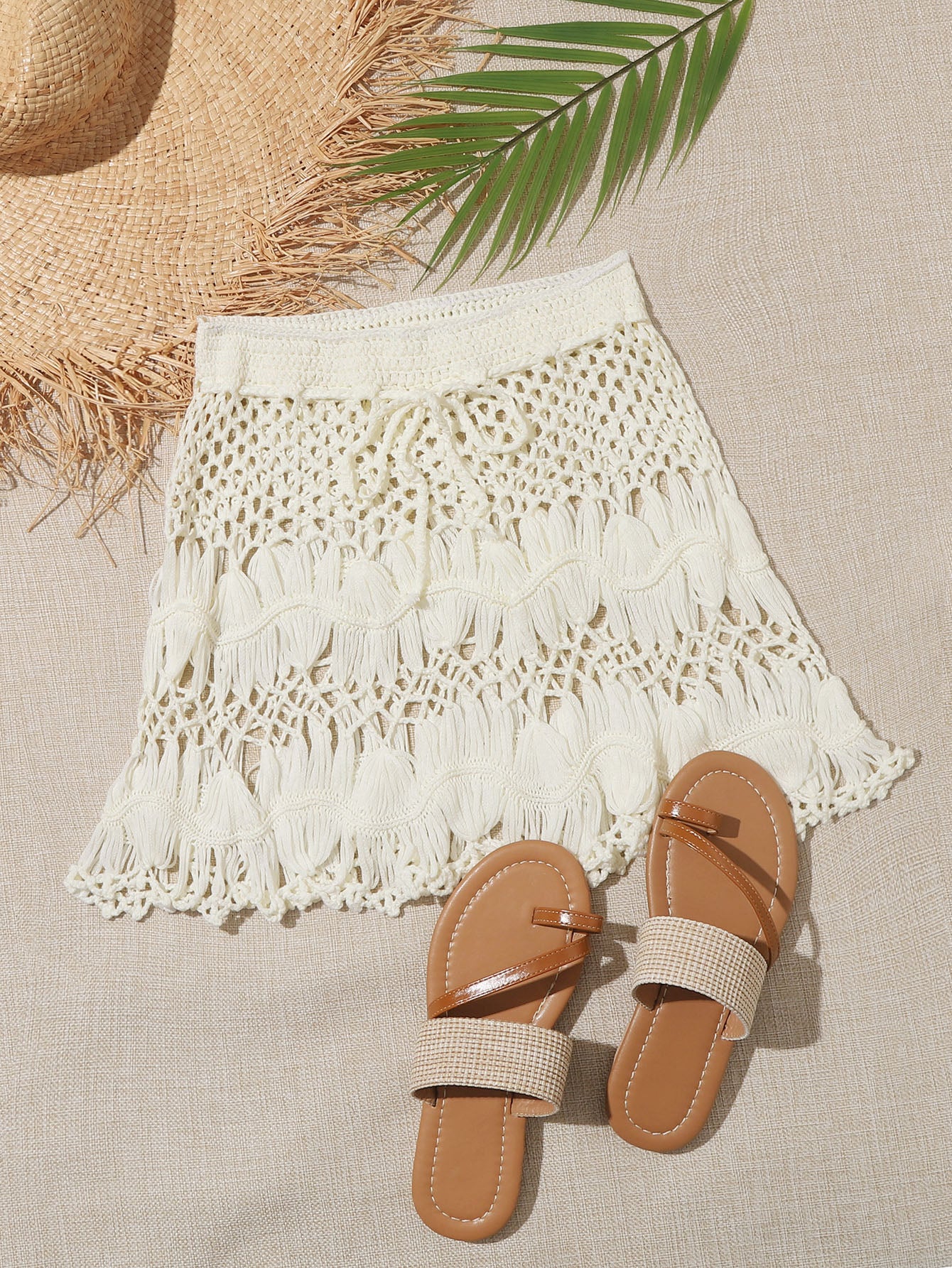 Swim Summer Beach Tie Waist Crochet Cover Up Skirt