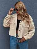 Frenchy Button Front Patch Pocket Crop Jacket