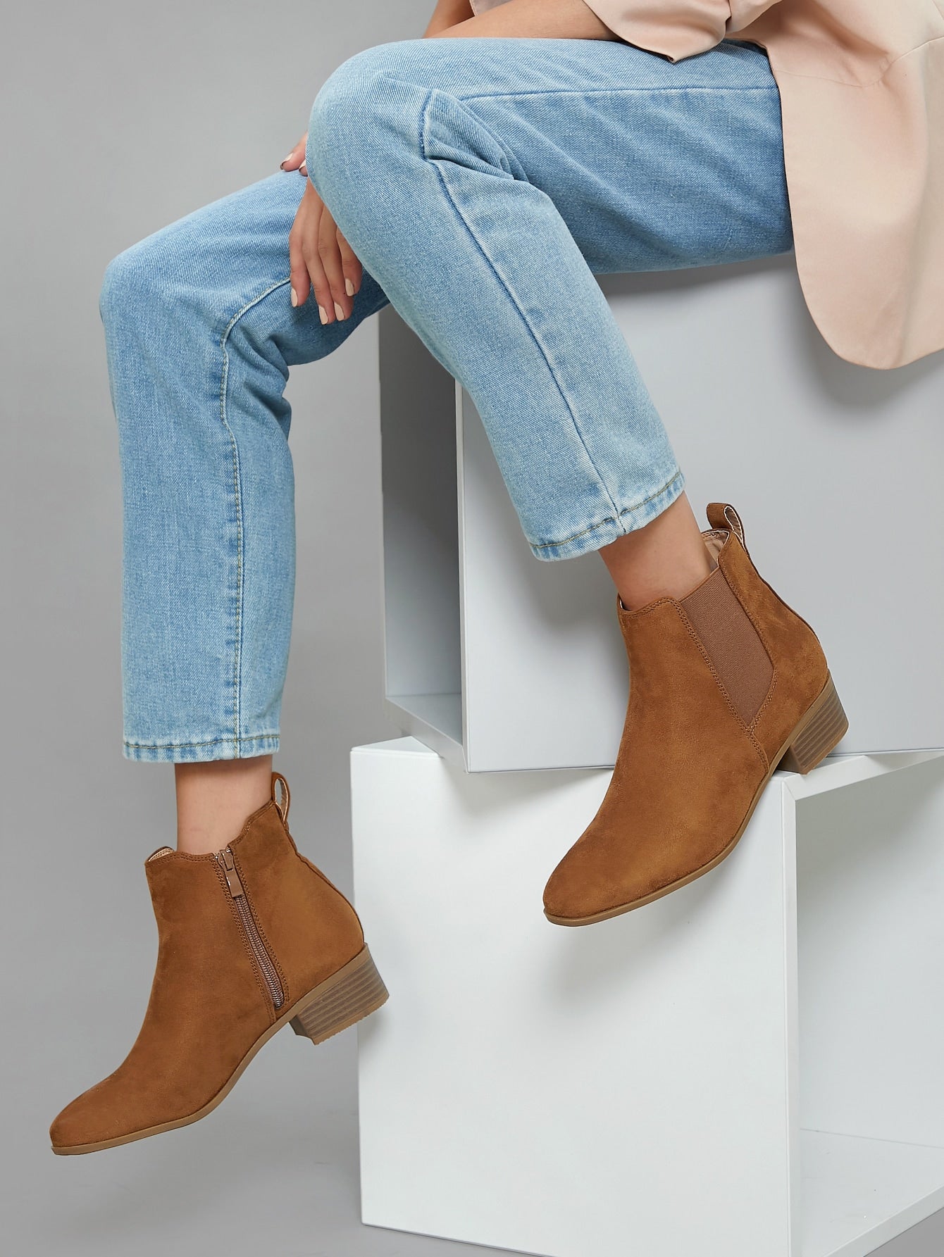 Faux Suede Block Heel Ankle Chelsea Booties