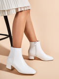 Square Toe Minimalist Chunky Heeled Boots, White Elegant Solid Color Women's Fashionable Boots