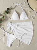 Swim Mod Summer Beach 3packs Triangle Tie Side Bikini Set & Beach Skirt