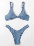 Swim Summer Beach Twist Front High Cut Bikini Set