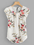 Floral Print Pleated Cap Sleeve Top