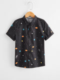Tween Boy Galaxy Print Cuffed Sleeve Shirt
