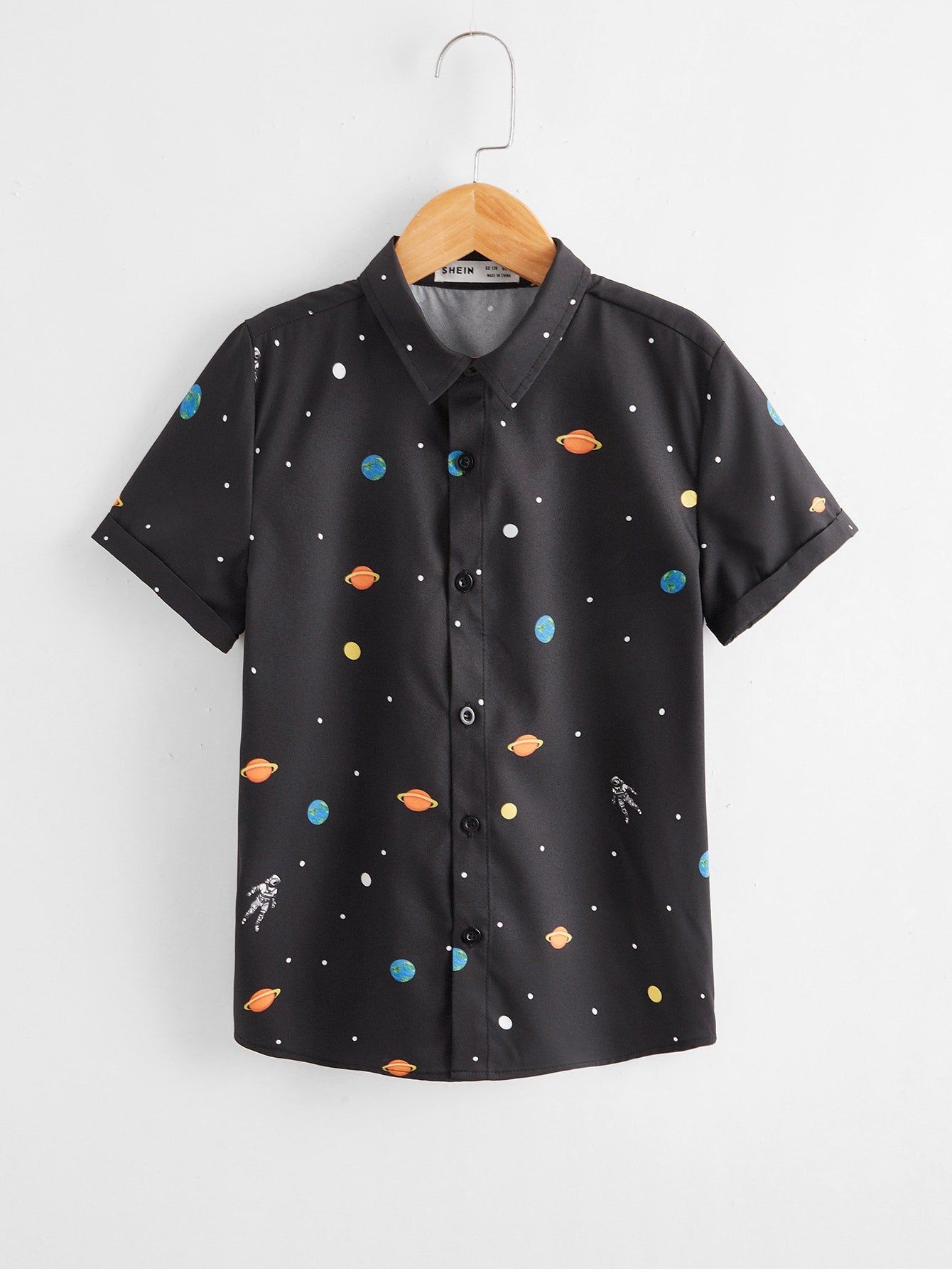 Tween Boy Galaxy Print Cuffed Sleeve Shirt