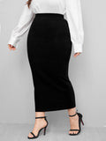 Plus Solid High Waist Skirt