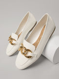 Curb Chain Accent Faux Leather Loafers