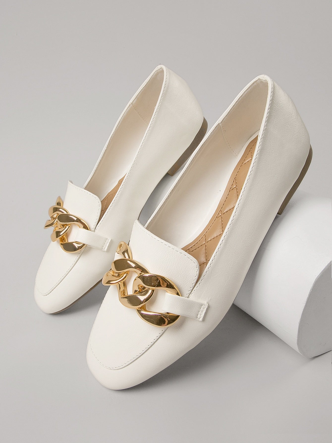 Curb Chain Accent Faux Leather Loafers