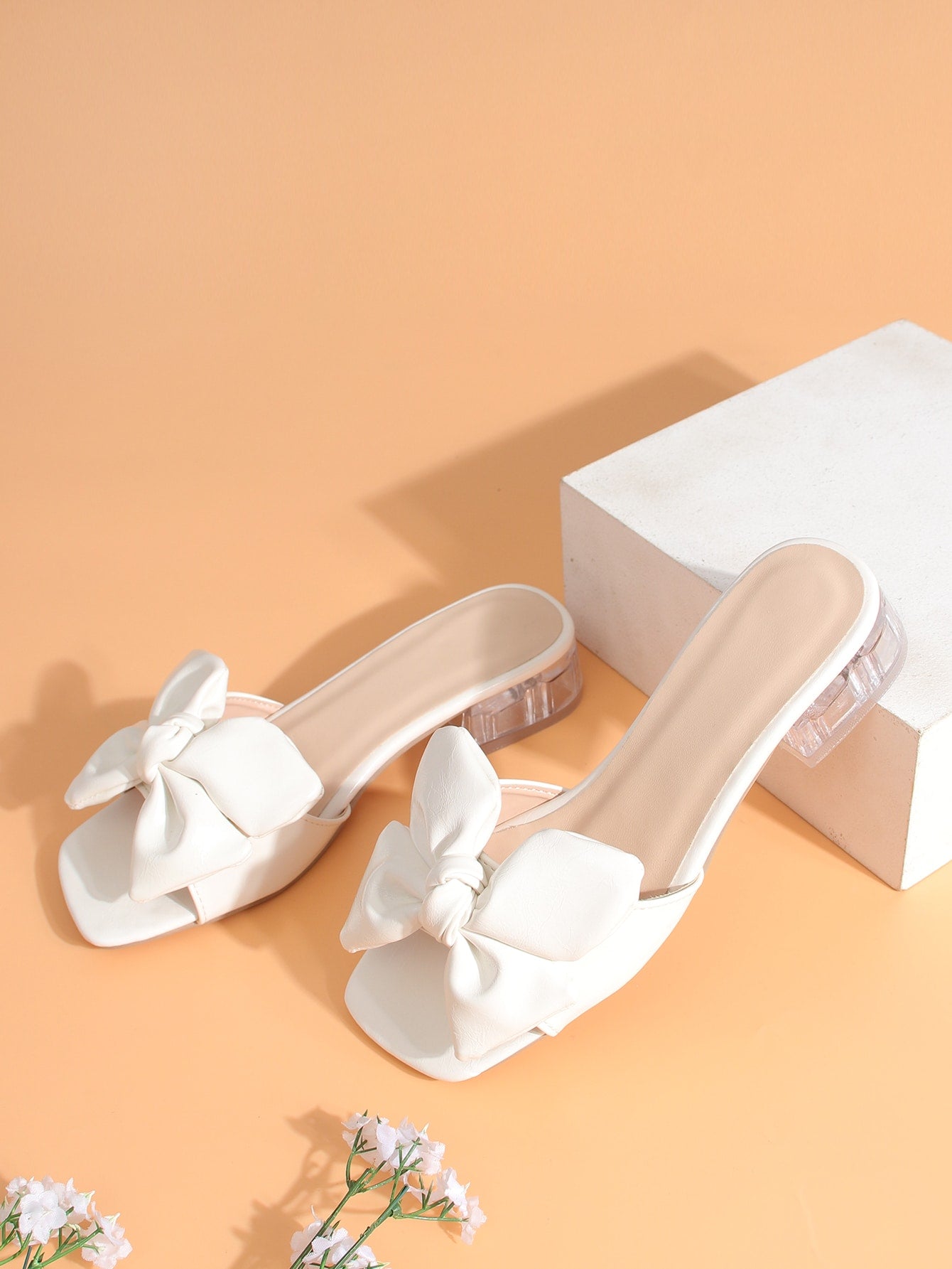 Women Bow Decor Chunky Heeled Mules, Fashion Summer Heeled Sandals