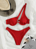 Swim Summer Beach Rib Cut Out One Shoulder Bikini