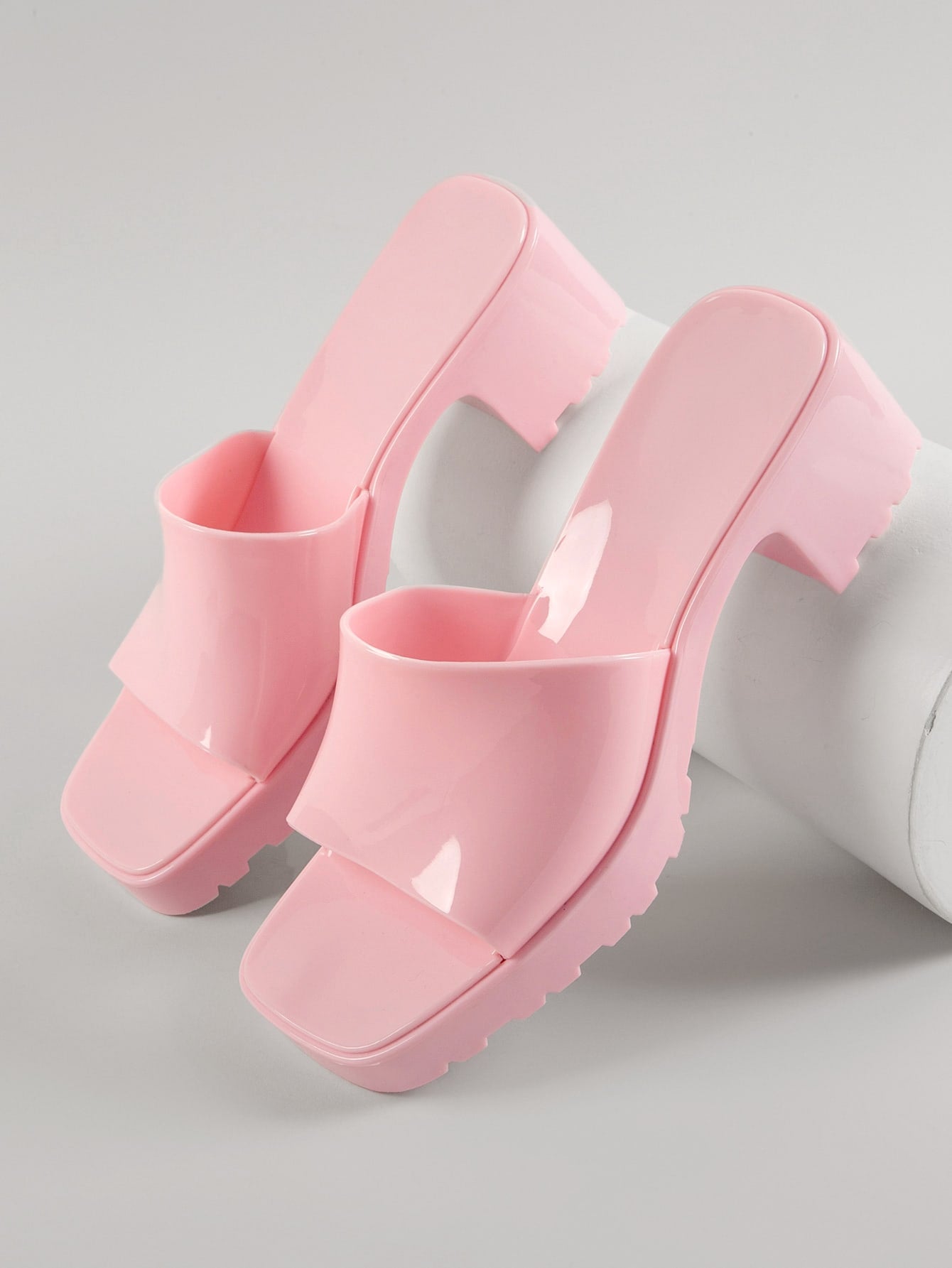 Vegan Leather Square Toe Slip-On Block Heels
