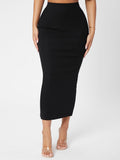 Solid Pencil Black Bodycon Skirt