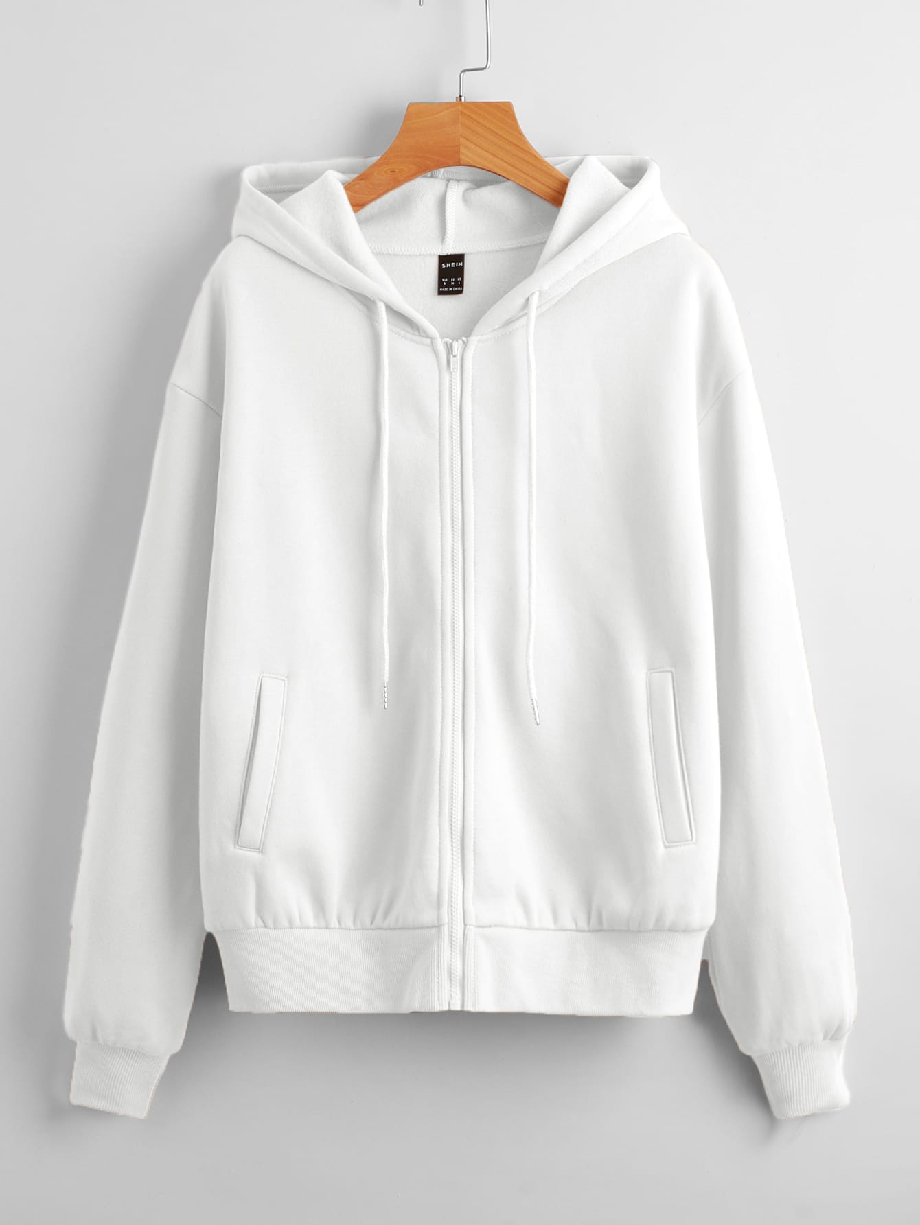 Drop Shoulder Solid Zip Up Hoodie