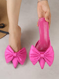 Bow Decor Point Toe Stiletto Mules, Ladies' High-heeled Pumps, Rose Red