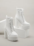 Women Minimalist Lace Up Front Chunky Heeled Combat Boots, Fashion Outdoor Boots