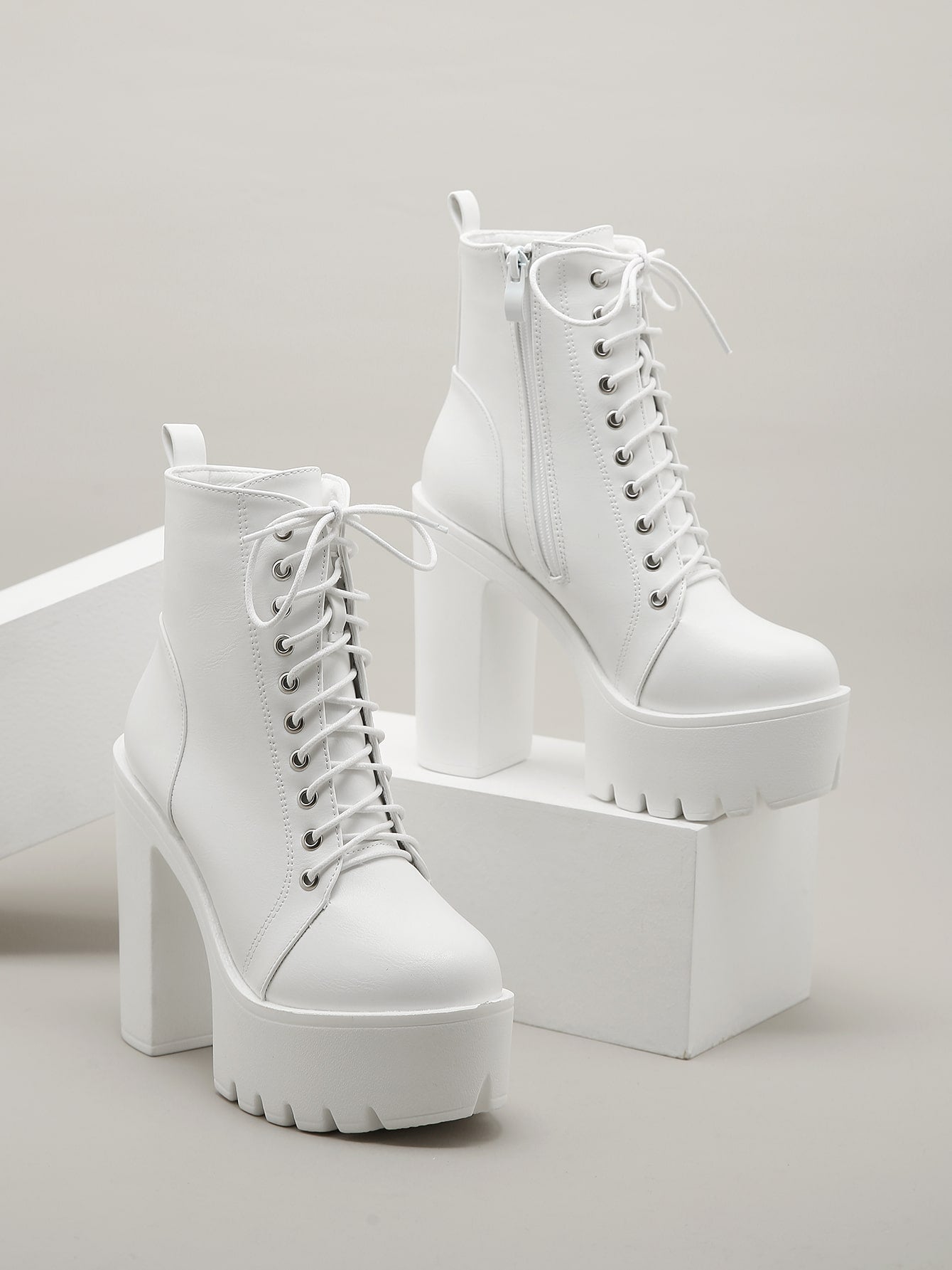 Women Minimalist Lace Up Front Chunky Heeled Combat Boots, Fashion Outdoor Boots