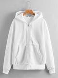Solid Zip Up Drawstring Drop Shoulder Thermal Lined Hoodie