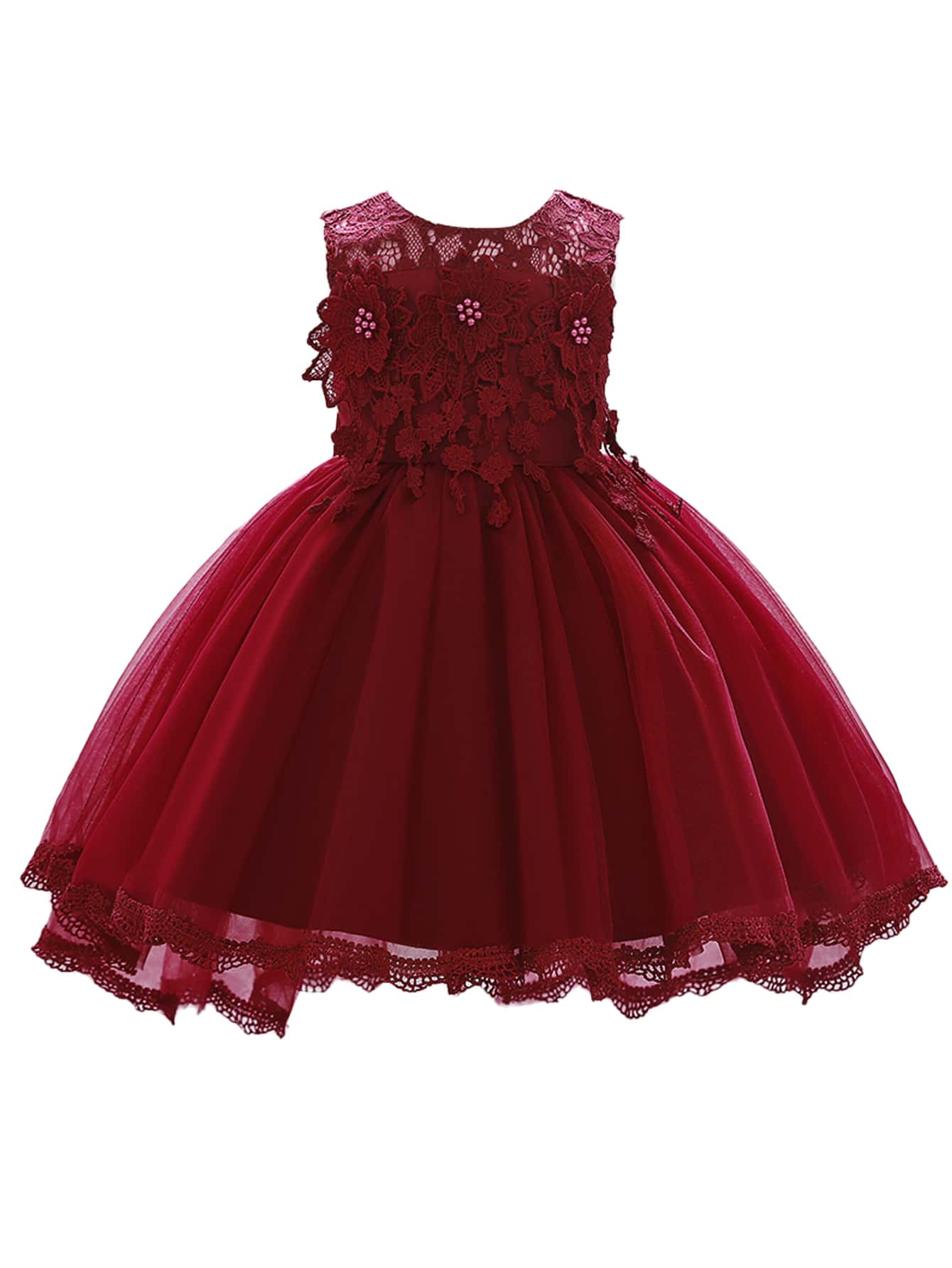 Young Girl Formal Dress With Solid Color Lace Tulle Satin Party Dress, Elegant And Gorgeous, Suitable For School Performances And Fashion Shows, Hair Accessories Not Included