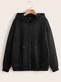 Solid Zip Up Drawstring Thermal Lined Hoodie