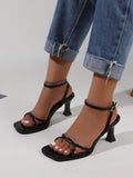 Women's Fashionable And Comfortable Black Band High Heel Open Toe Strappy Sandals