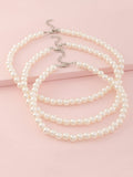 3pcs Toddler Girls Faux Pearl Decor Beaded Necklace
