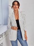 BIZwear Pinstriped Shawl Collar Pocket Front Blazer Workwear
