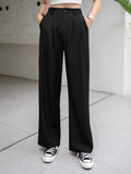 Solid Plicated Straight Leg Suit Pants