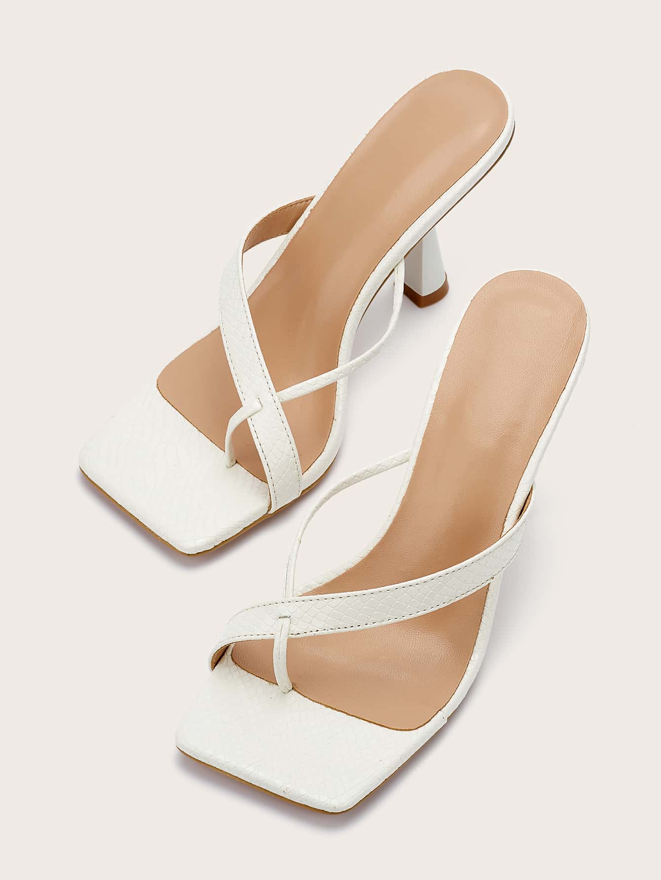 Women Snakeskin Stiletto Heeled Thong Sandals, Fashion Summer Heeled Sandals
