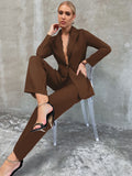 Lace Insert Single Button Blazer With Tailored Pants