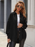 Solid Button Front Pocket Detail Corduroy Coat