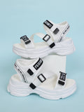 Women Letter Graphic Hook-and-loop Fastener Strap Sports Sandals, Open Toe Sandals For Daily